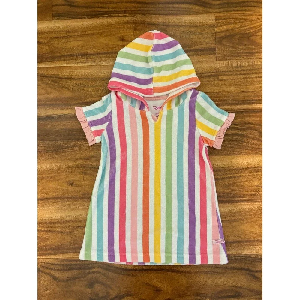 RuffleButts Swim Cover Up, Rainbow Stripe, 2T